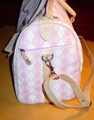 Reisetasche pink weiß gerautet / travelbag pink and white