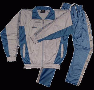 Trainingsanzug silber – blau mit Druckknöpfen / Tracksuit, silver – blue